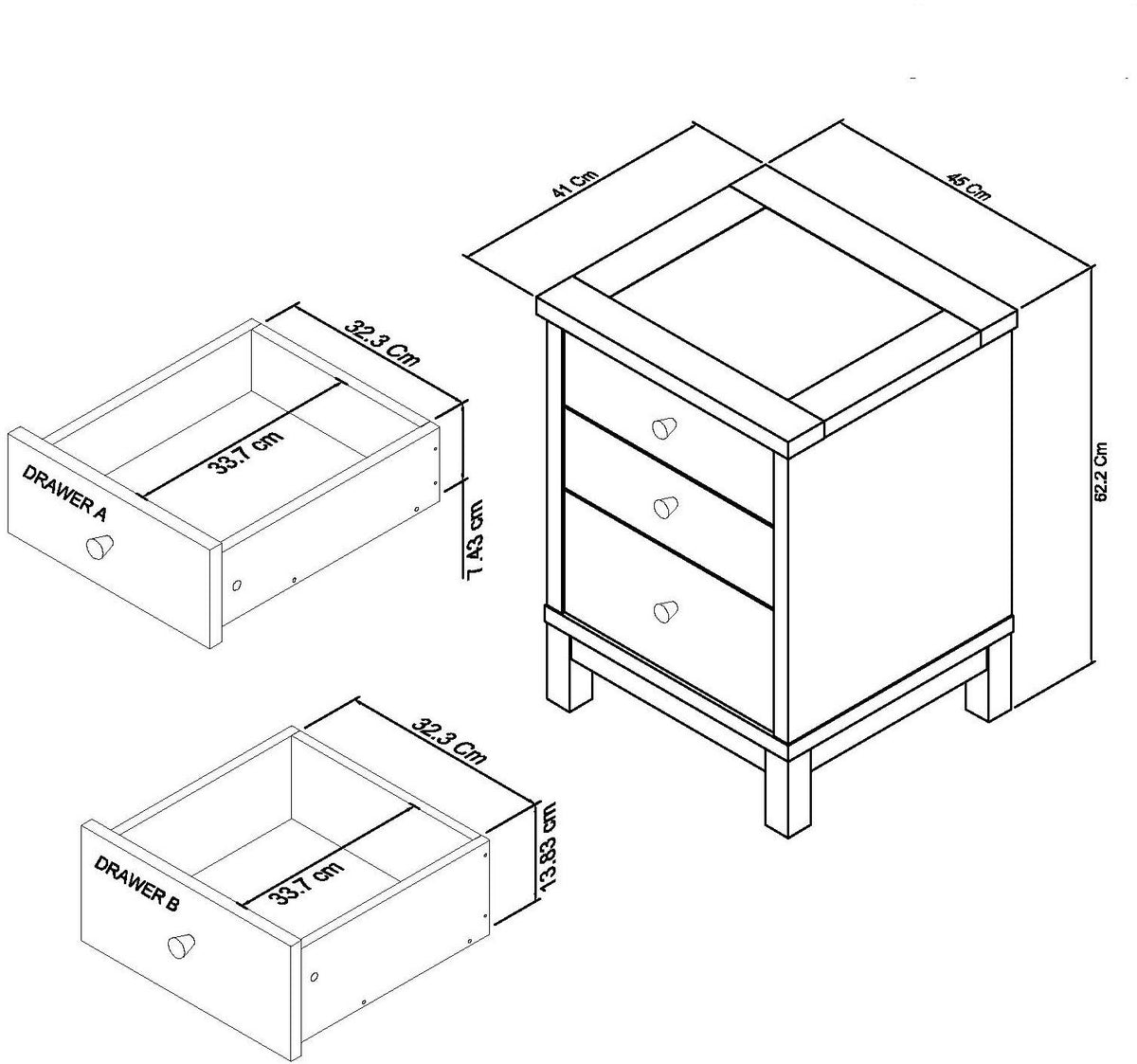 ODIN 3 DRAWER NIGHTSTAND