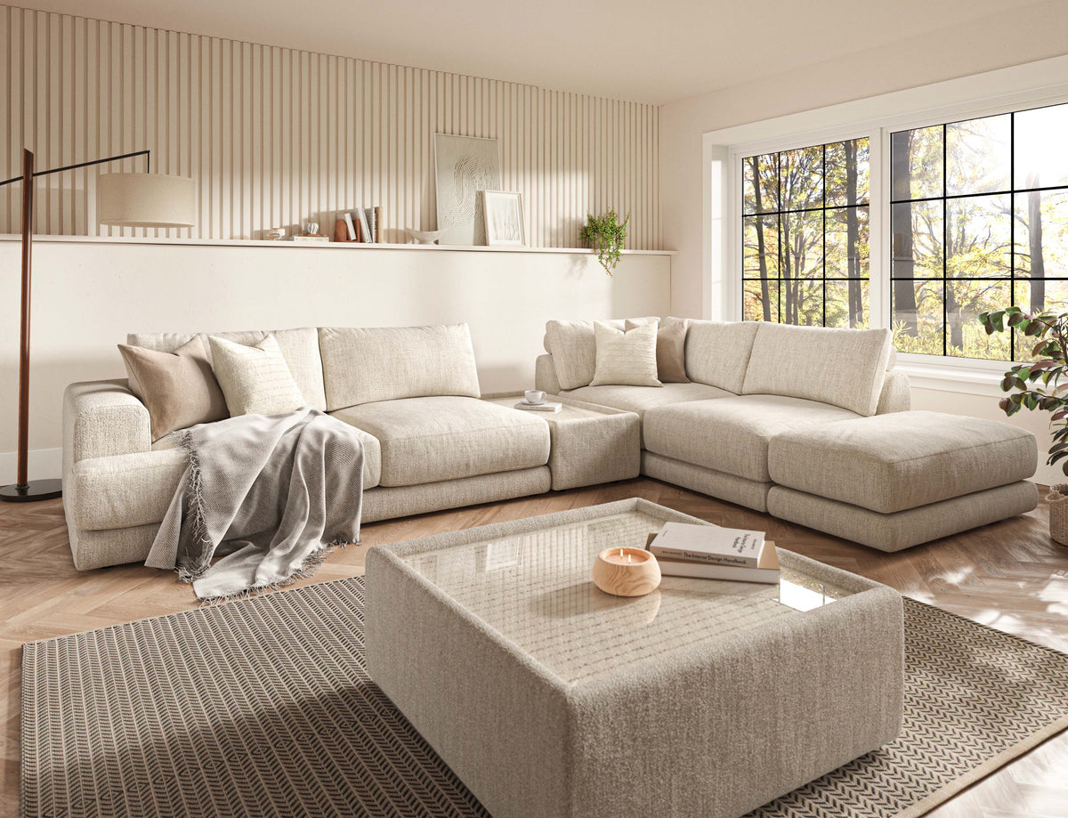 PHOENIX LARGE CORNER SOFA WITH RECTANGLE GLASS TOP TABLE