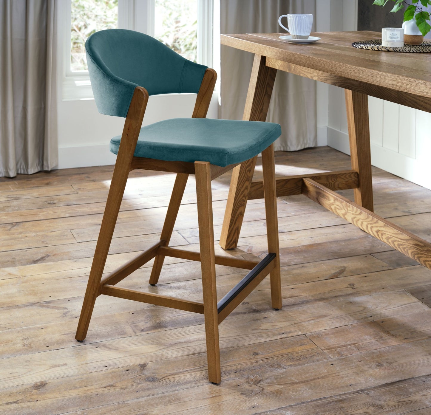 SATURN UPHOLSTERED BAR STOOL - AZURE VELVET