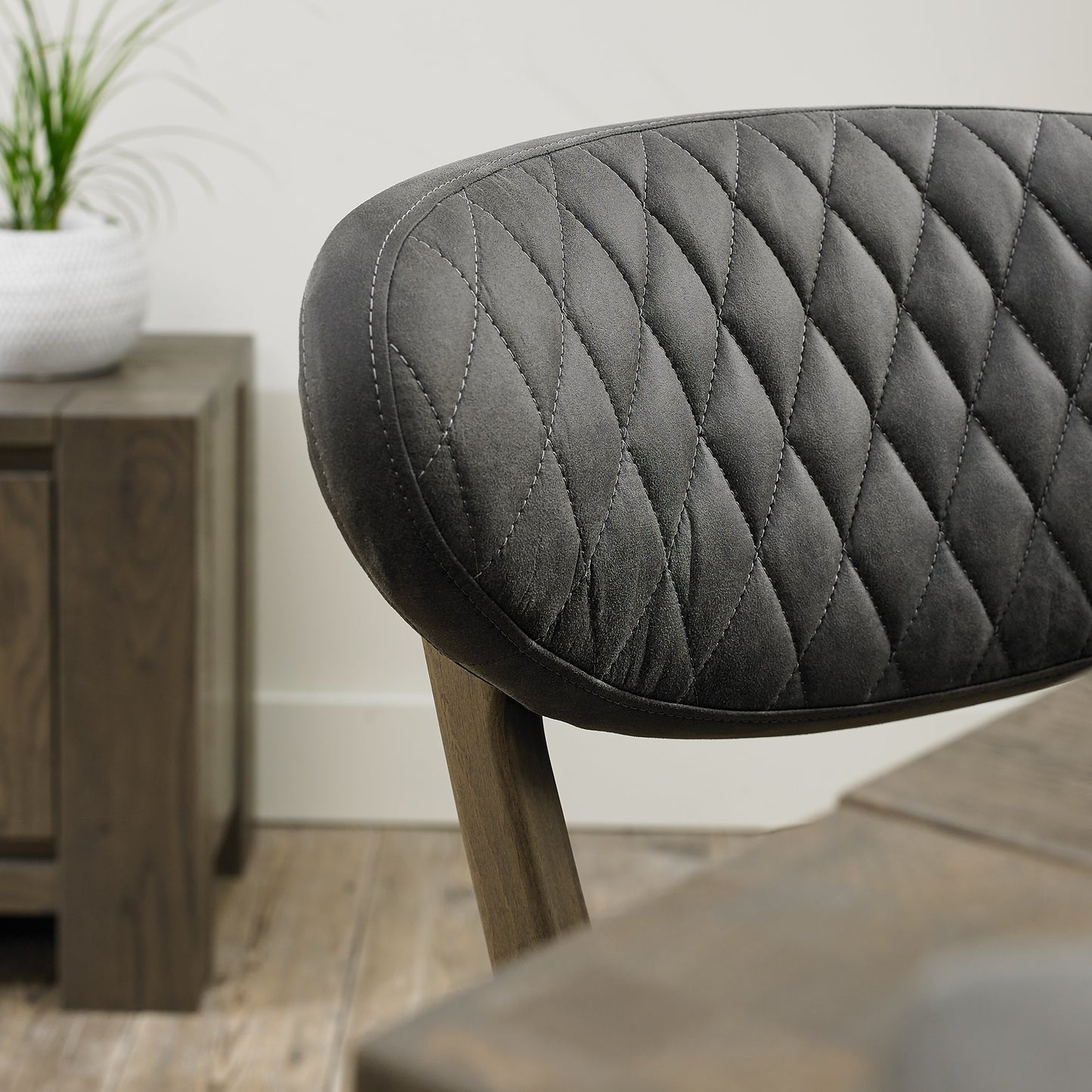 JOSHUA LOW SLAT DINING CHAIR - GREY BONDED LEATHER