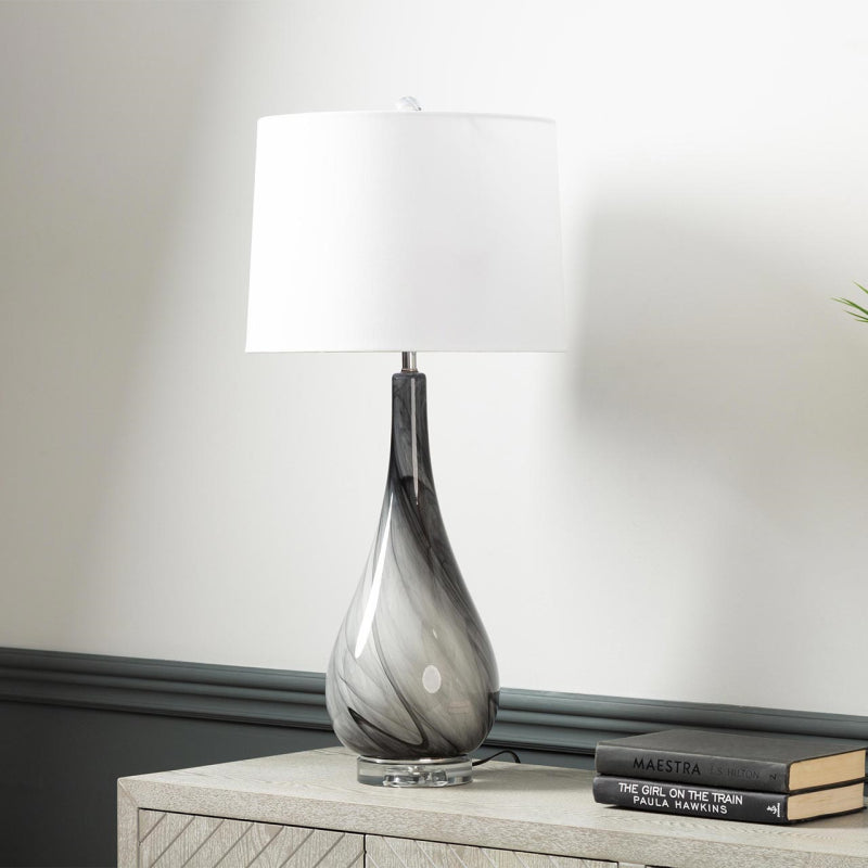 CIMC BLACK & WHITE GLASS LAMP WITH WHITE SHADE