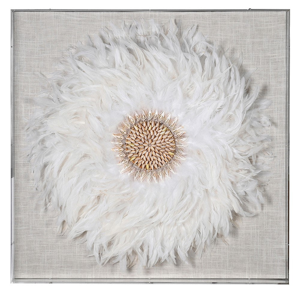 SHELLS FRAMED WALL ART WITH FEATHERS