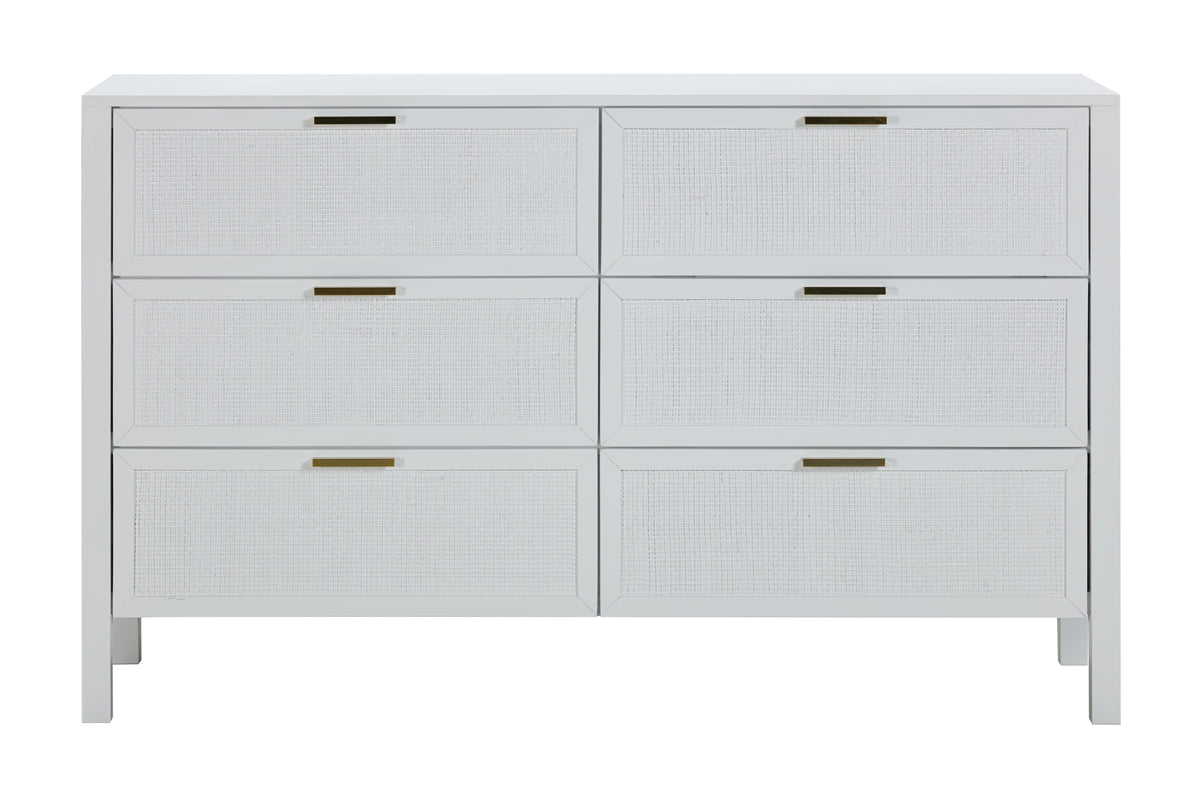 LLOYD 6 DRAWER WIDE CHEST WHITE RATTAN