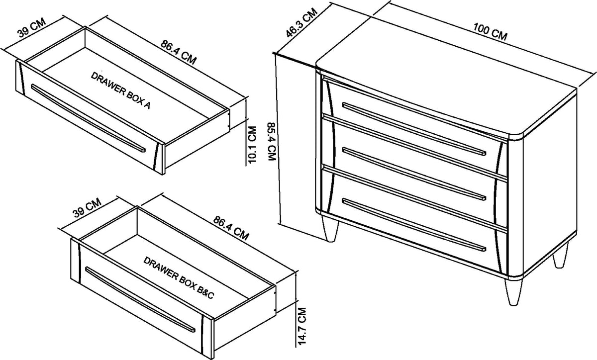 PRESTON 3 DRAWER WIDE CHEST