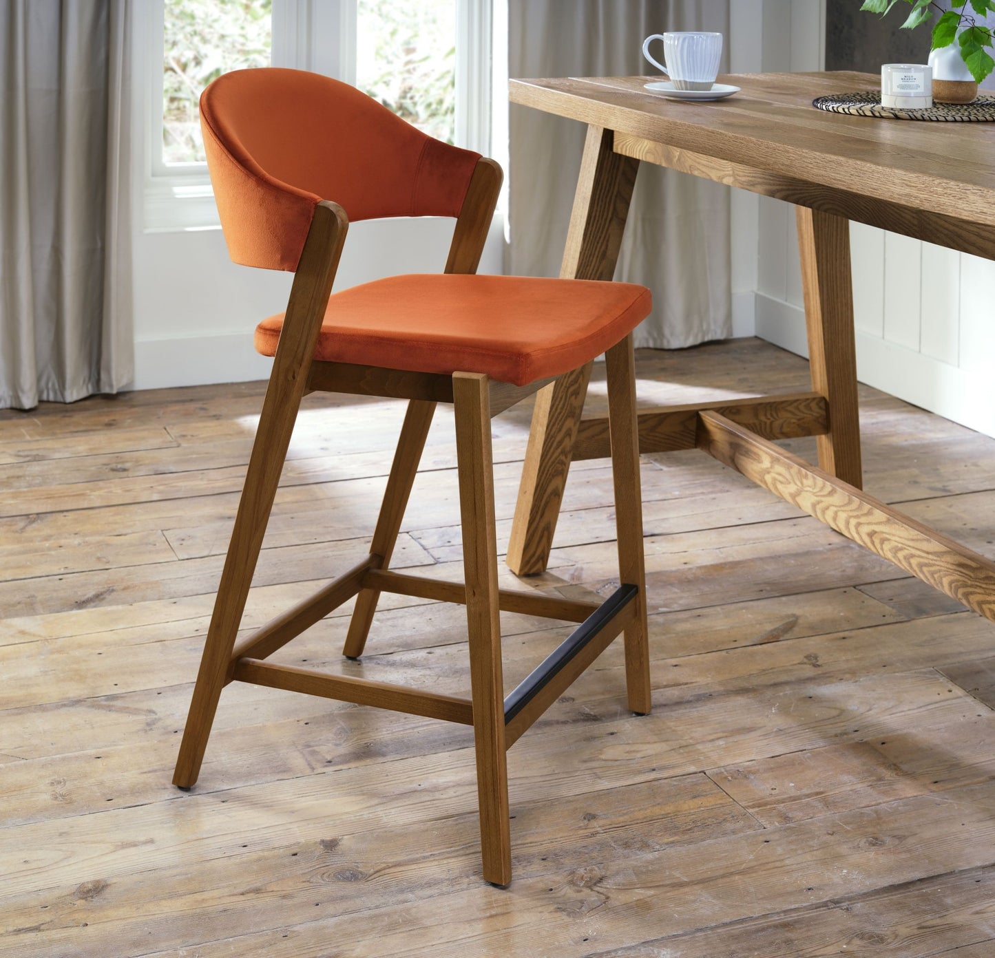 SATURN UPHOLSTERED BAR STOOL - RUST VELVET