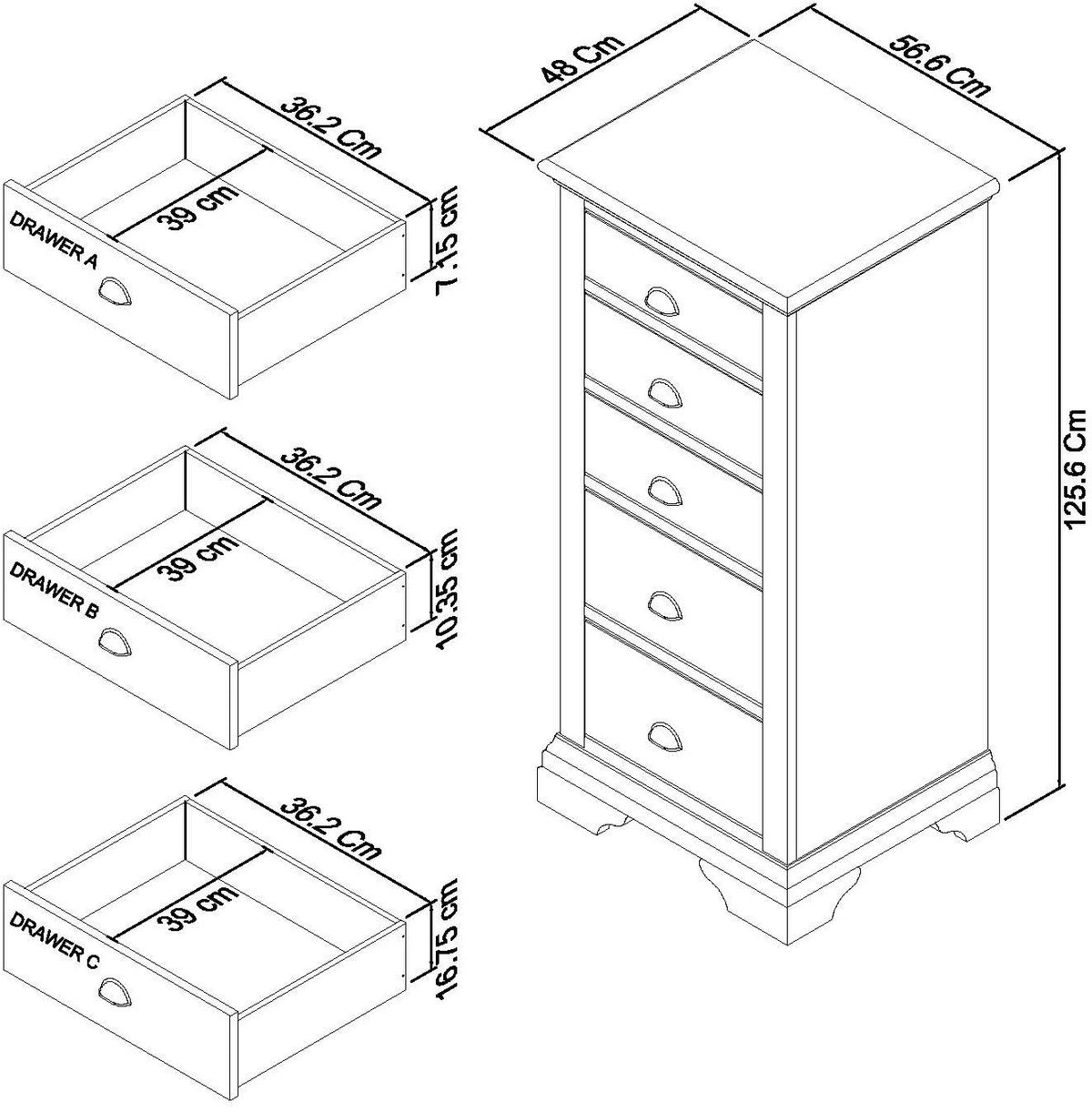 RHODES 5 DRAWER TALL CHEST